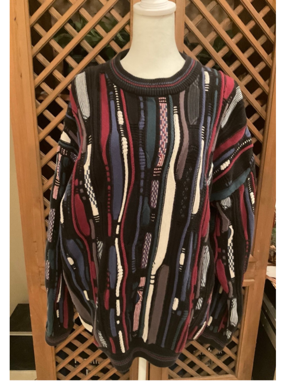 Vintage Cotton Traders Textured Knit Sweater XL Colorblock Coogi Style